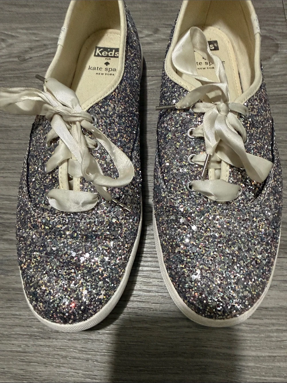 Keds X Kate Spade Sneaker Womens 10 Silver Champion Glitter Low Lace Up